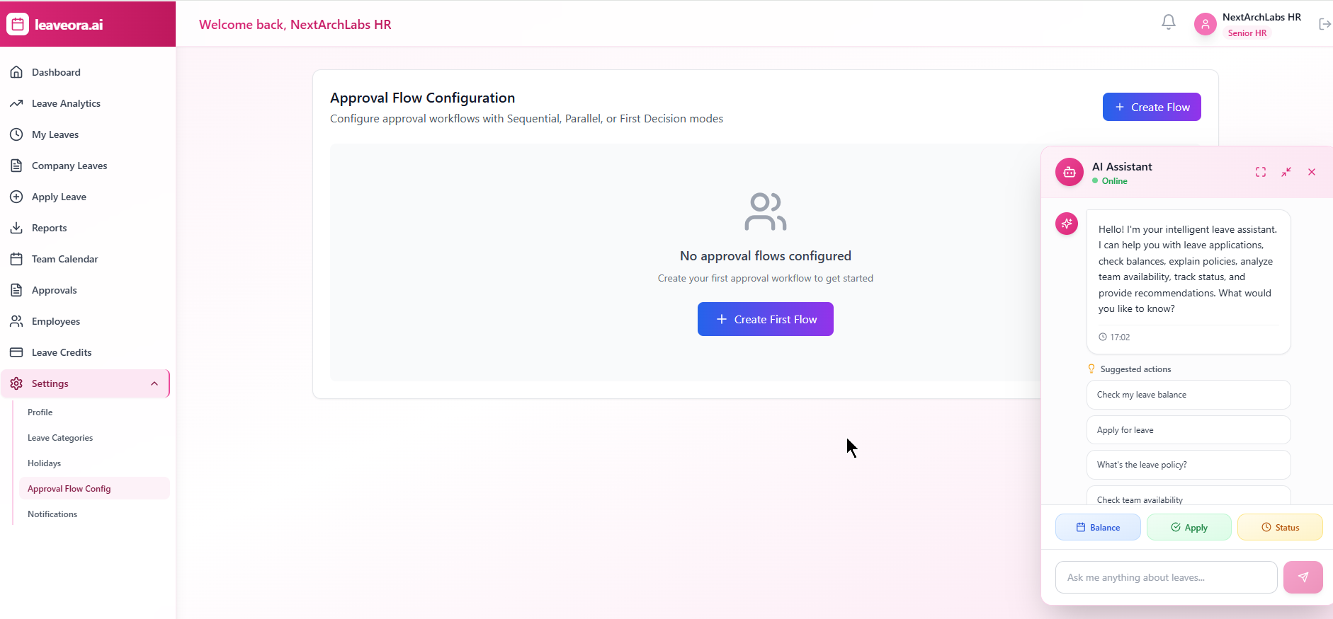 Leaveora AI Assistant – intelligent leave assistant for balance, applications, policies and team availability